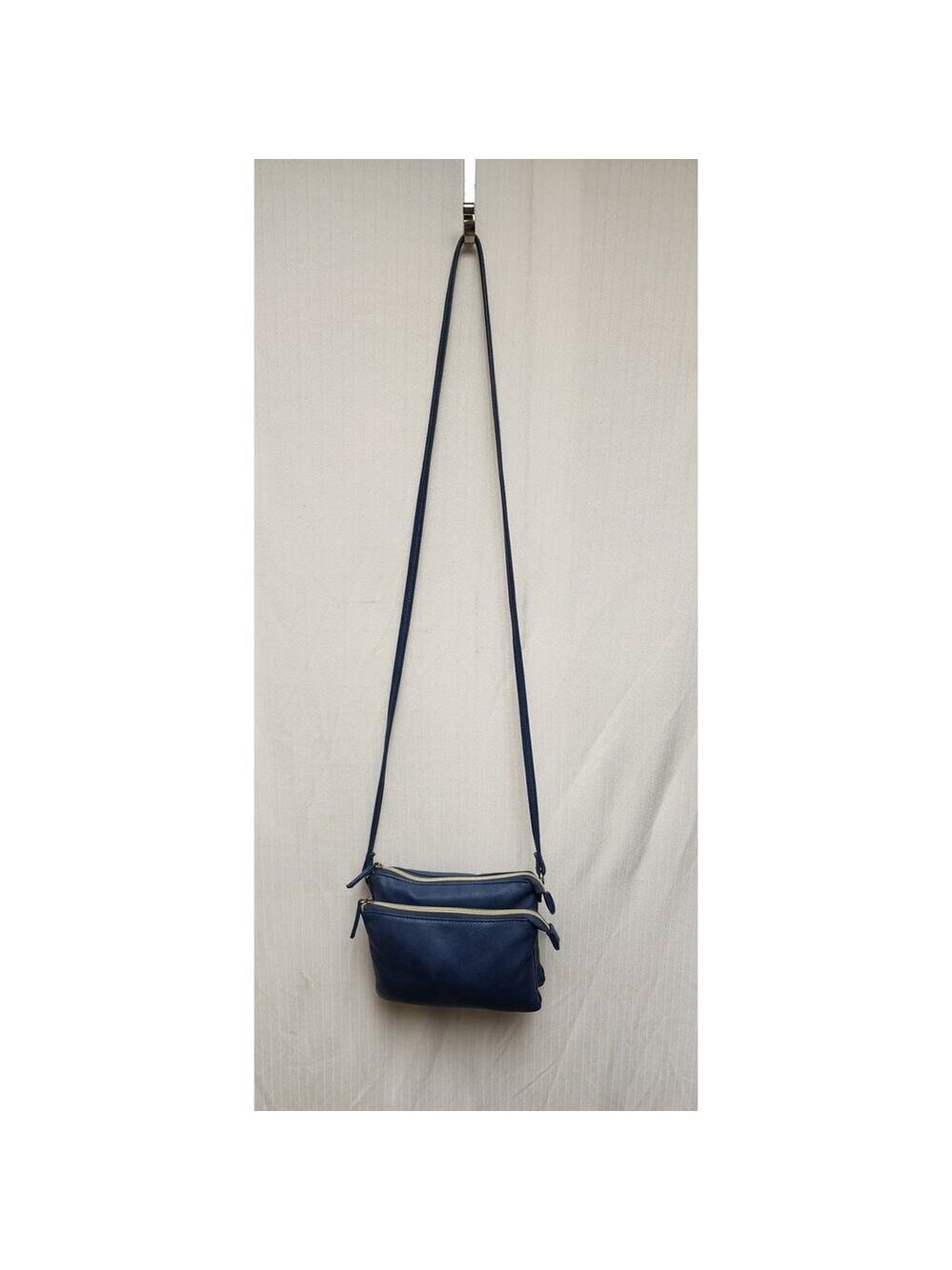 Safe Keeper Faux Leather Double Compartment Layout Crossbody Navy Blue Bag